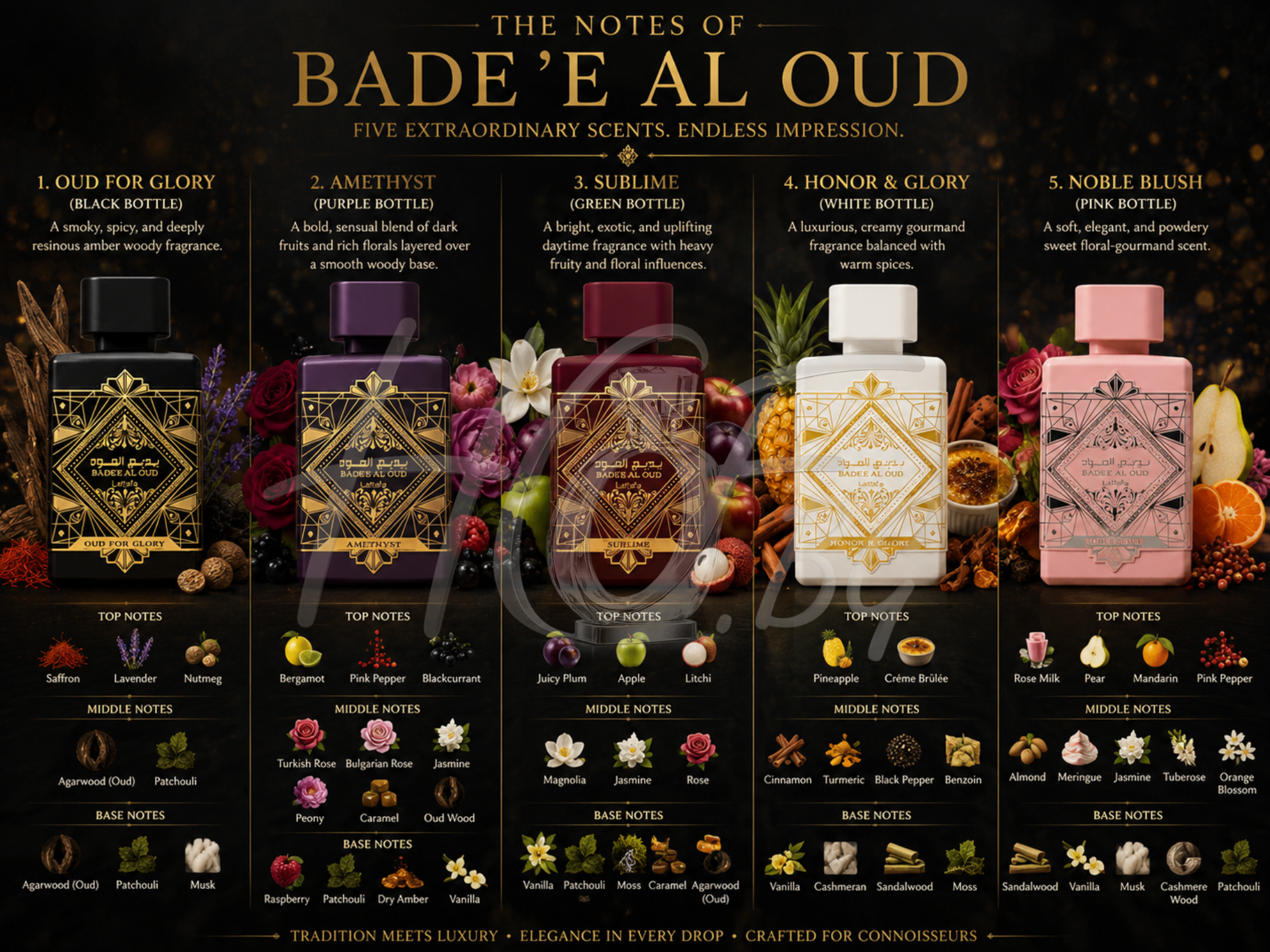 Комплект Lattafa Bade'e Al Oud с 5 бутилки по 5 мл, луксозни парфюми за мъже и жени, елегантна колекция парфюмерия.