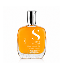 Олио за къдрава коса Alfaparf Milano Semi Di Lino Curls Multi-Benefit, леко и бляскаво за къдрици, изображение на бутилка.