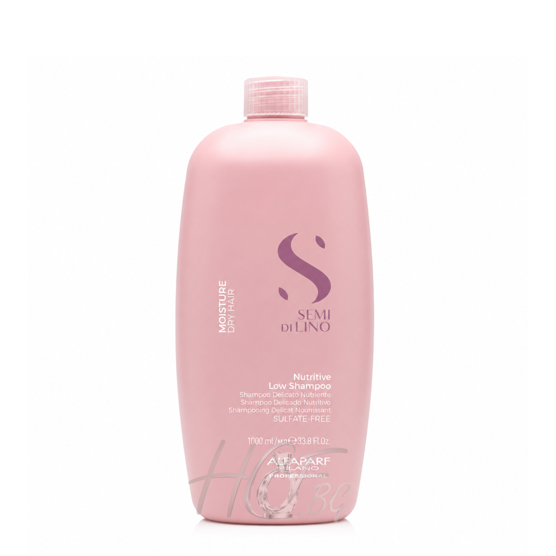 Хидратиращ шампоан Alfaparf Milano Semi Di Lino Moisture Nutritive Low Shampoo за сухи и увредени коси, видим в изображението.