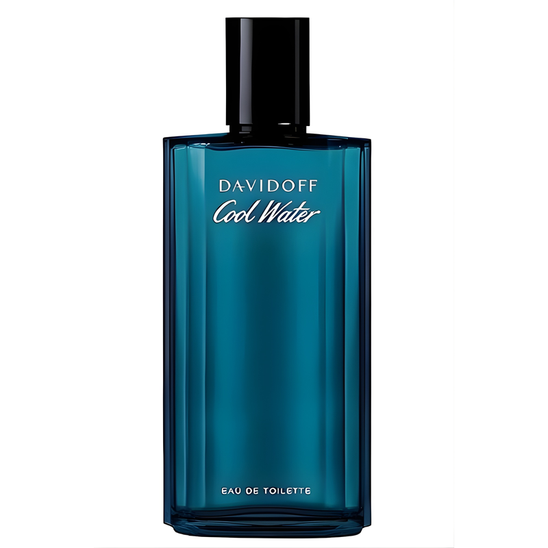 Тоалетна вода за мъже Davidoff Cool Water EDT с морски аромат и свежи нотки, показана в прозрачна бутилка