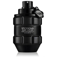 Парфюмна вода Viktor & Rolf Spicebomb Dark Leather EDP за мъже, бутилка с тъмна кожа и ароматен дизайн.