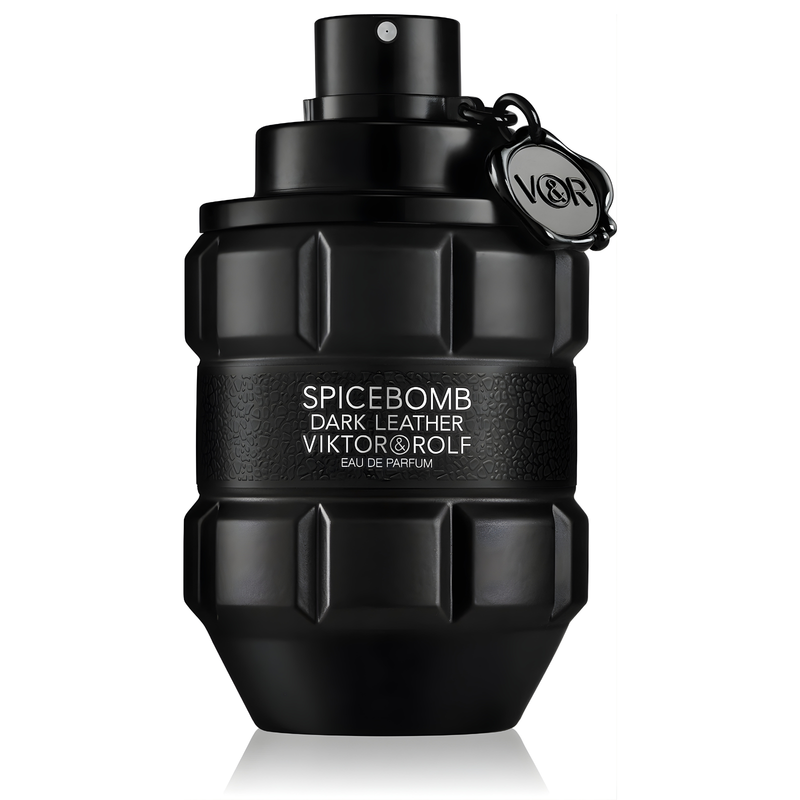 Парфюмна вода Viktor & Rolf Spicebomb Dark Leather EDP за мъже, бутилка с тъмна кожа и ароматен дизайн.