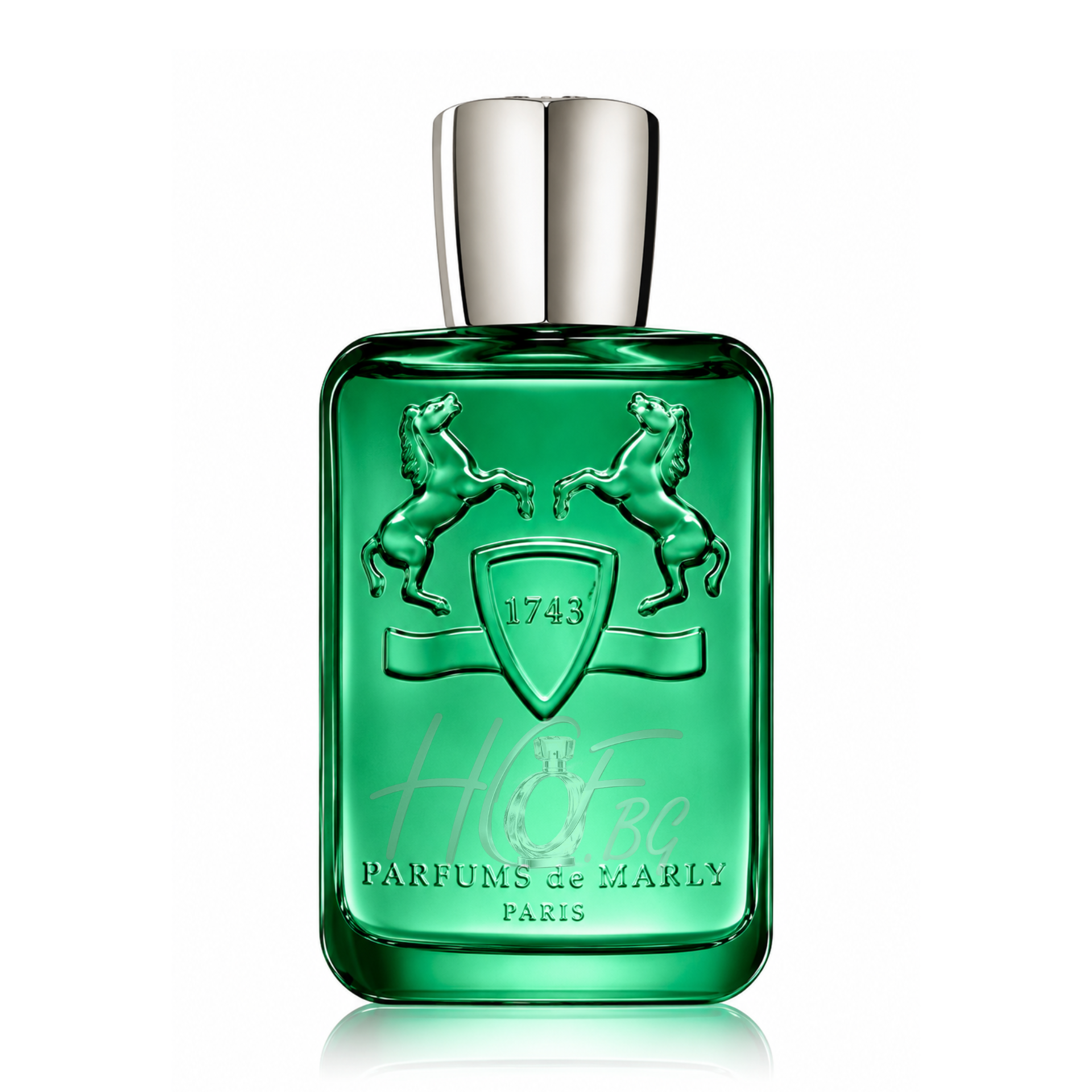 Парфюмна вода Parfums de Marly Greenley EDP за мъже и жени, бутилка с елегантен дизайн и зелени нюанси