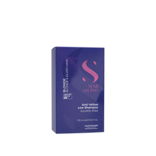 Шампоан за руса коса Alfaparf Milano Semi Di Lino Blonde Anti-Yellow Low Shampoo, бял с жълти оттенъци, за неутрализиране на жълтенина