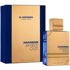 Al Haramain Amber Oud Bleu Edition EDP парфюмна вода за мъже, 60 мл, бутилка с деликатен дизайн и синя капачка.