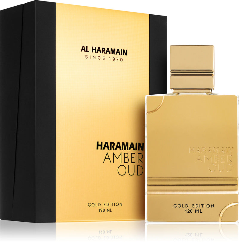 Ал Хармайн Amber Oud Gold Edition EDP парфюмна вода за мъже и жени, златист флакон, богат аромат с агарово дърво и амбър.