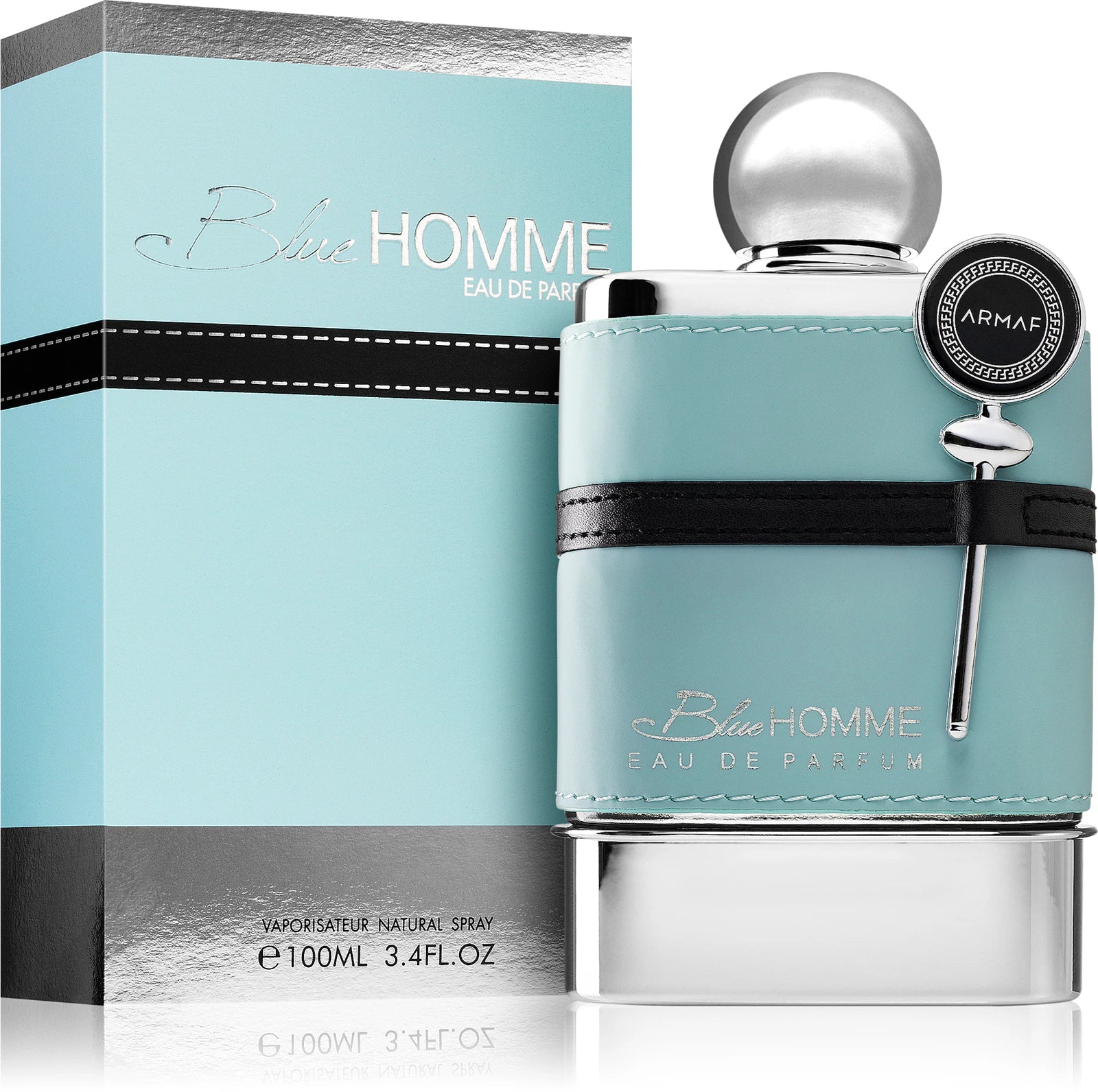 Мъжки парфюм Armaf Blue Homme EDP, син флакон с изчистен дизайн и ароматна капачка, изображение на парфюма.