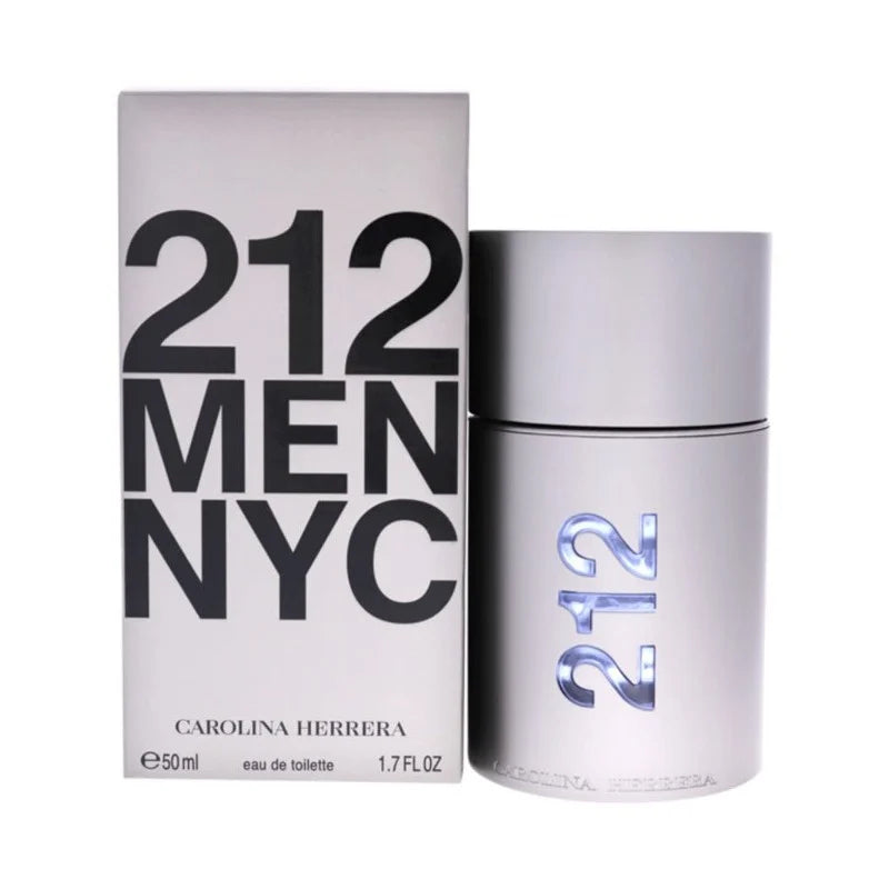 Каролина Херера 212 Men EDT парфюмна вода за мъже, бутилка с елегантен дизайн и ароматна нотка.