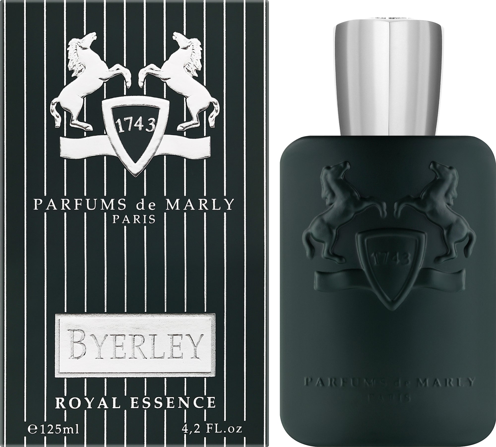 Парфюмен вода за мъже Parfums de Marly Byerley, елегантен аромат с дървесни и цитрусови нотки, в прозрачна бутилка.