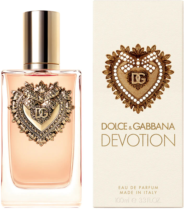 Долче и Габана Devotion EDP парфюмна вода за жени, елегантна бутилка с флакон и цветен дизайн, за изтънчен аромат.