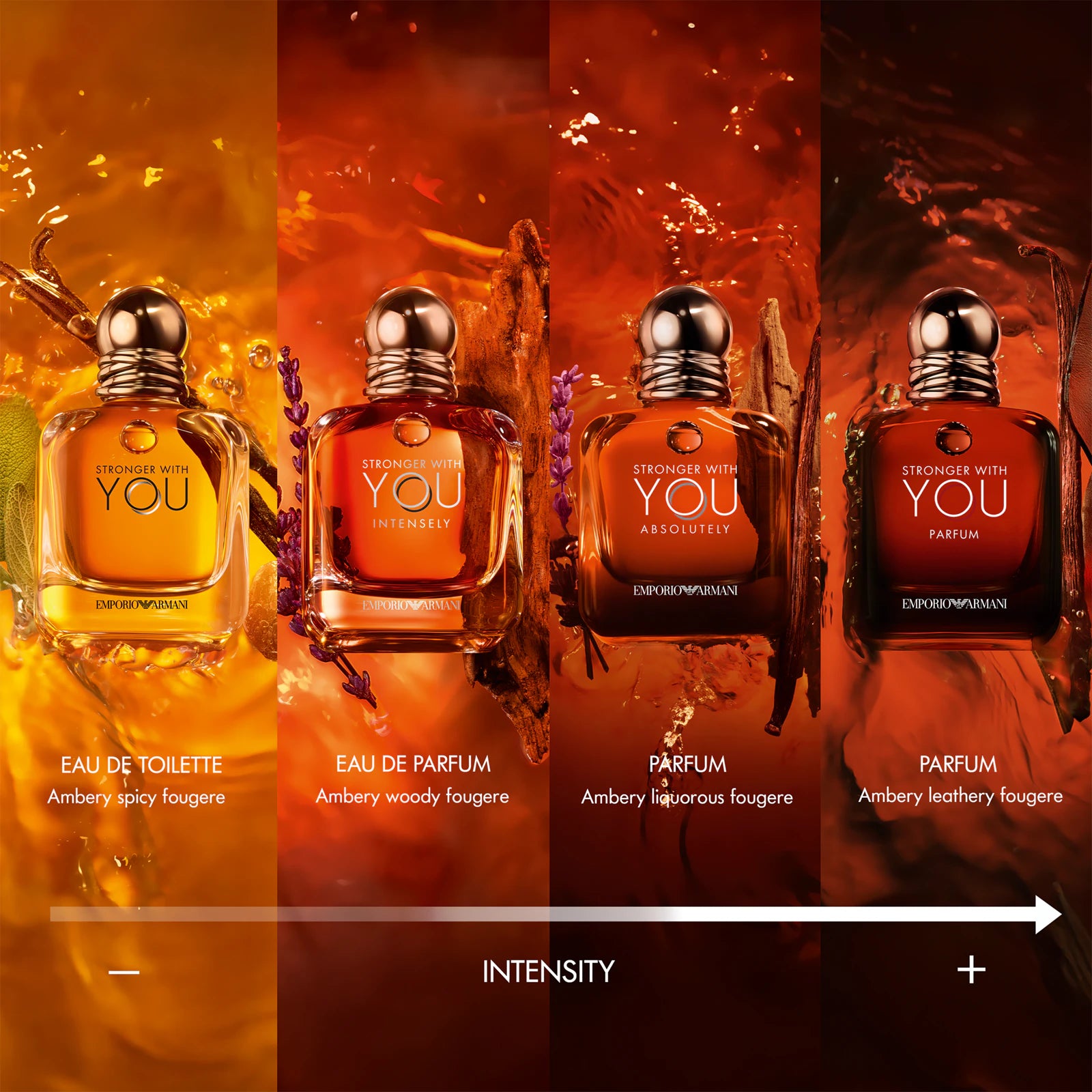 Гарниерен парфюм за мъже Giorgio Armani Stronger With You Parfum с бутилка и ароматна опаковка.