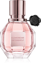 Виктор и Ролф Flowerbomb EDP парфюмна вода за жени, бутилка с цветен дизайн и елегантен флакон.
