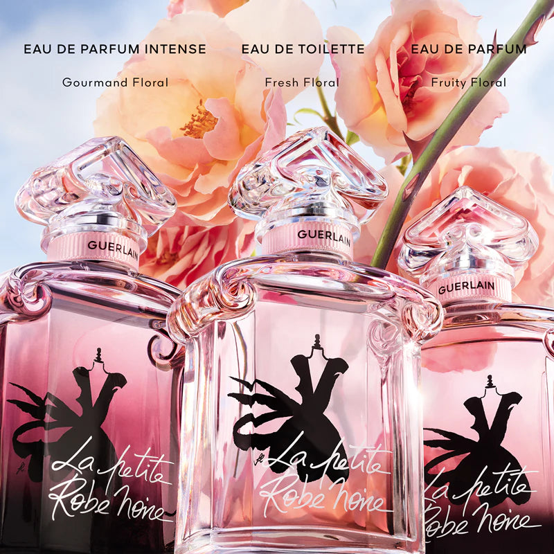Guerlain La Petite Robe Noire ЕДП парфюмна вода за жени с флорални и плодови нотки, в елегантна бутилка.