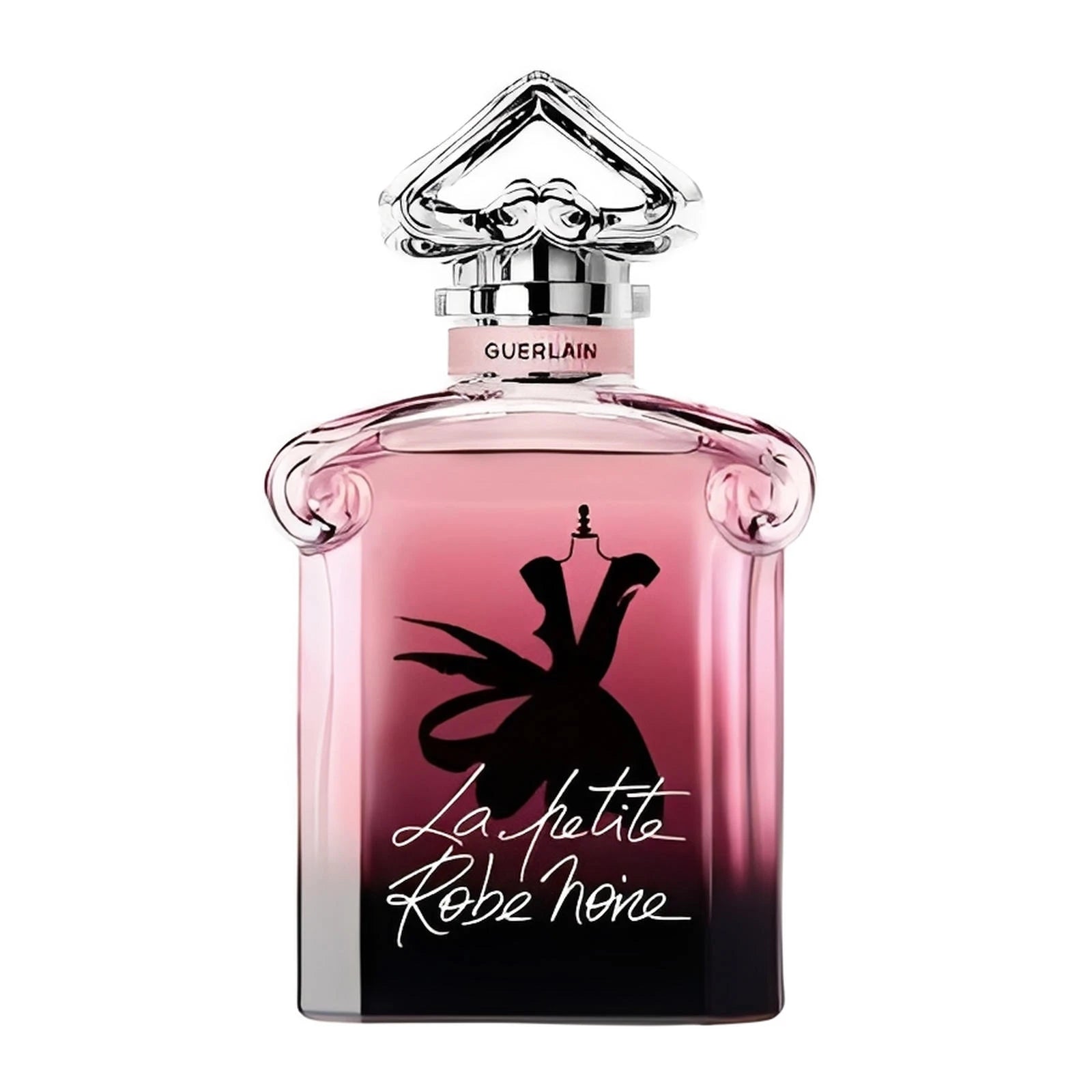 Guerlain La Petite Robe Noire EDP парфюмна вода за жени, изящна бутилка с флакон и цветни нотки, изображение на парфюма