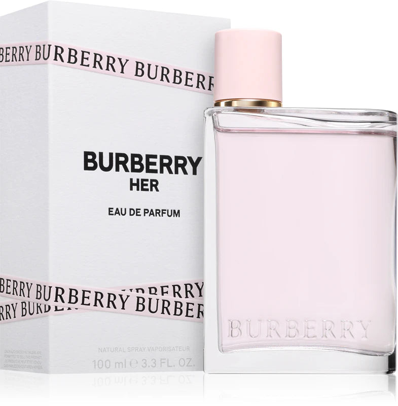 Парфюмна вода Burberry Her EDP за жени, изящен флакон с цветен дизайн и елегантен аромат.