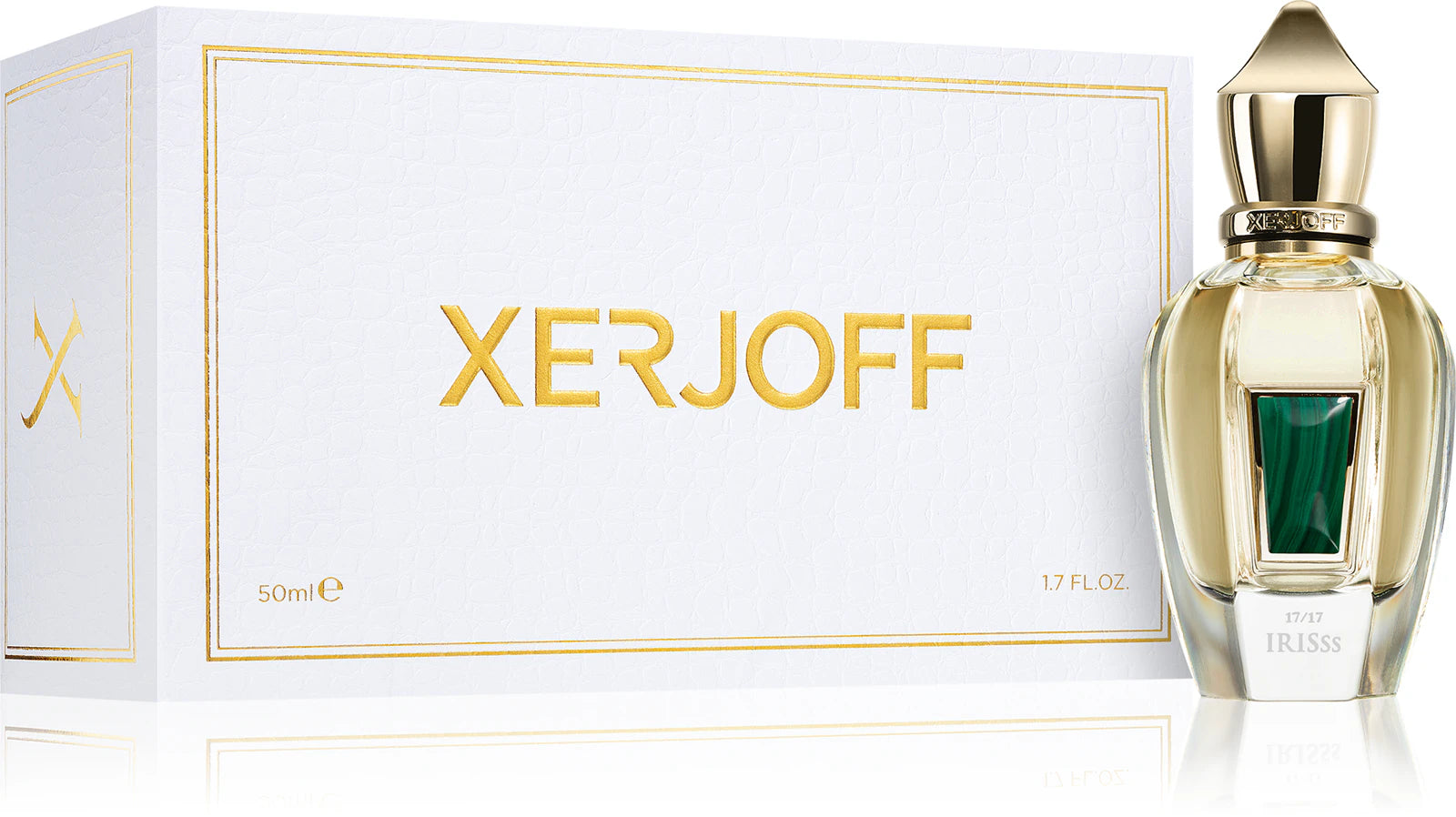 Луксозен парфюм за жени Xerjoff Irisss с изискани нотки на ирис и флорални акценти, изображение на бутилка.