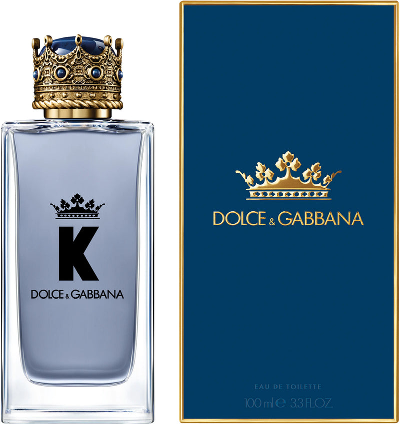 Мъжка тоалетна вода Dolce & Gabbana K EDT, флакон с елегантен дизайн и ароматна етикета.