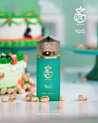 Растителен парфюм Rasasi Paris Corner Khair Pistachio EDP за мъже и жени, бутилка с елегантен дизайн и златни акценти