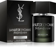 Елегантен мъжки парфюм Saint Laurent La Nuit de L’Homme Le Parfum EDP, бутилка с изискан дизайн и тъмни нюанси.