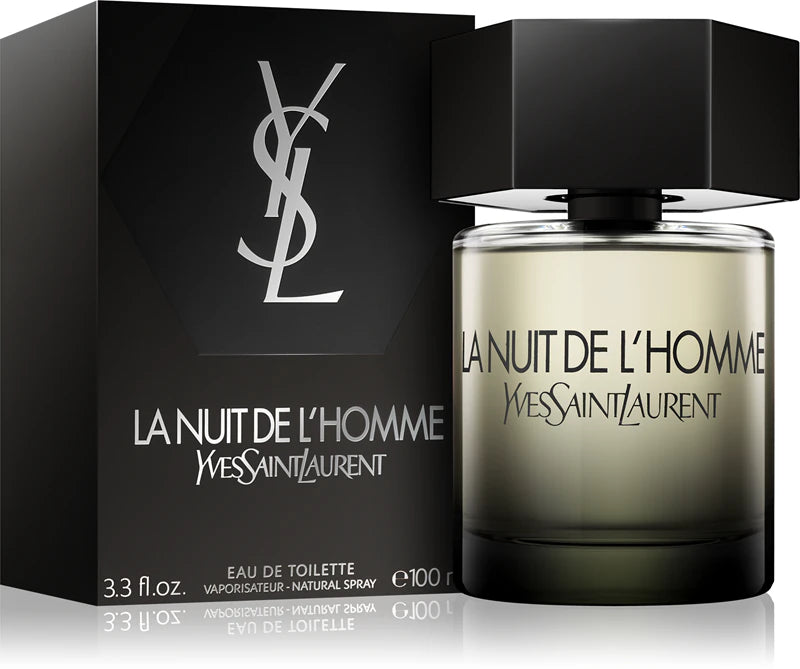 Тоалетна вода за мъже Saint Laurent La Nuit De L'Homme EDT, бутилка с елегантен дизайн и мъжествен аромат.
