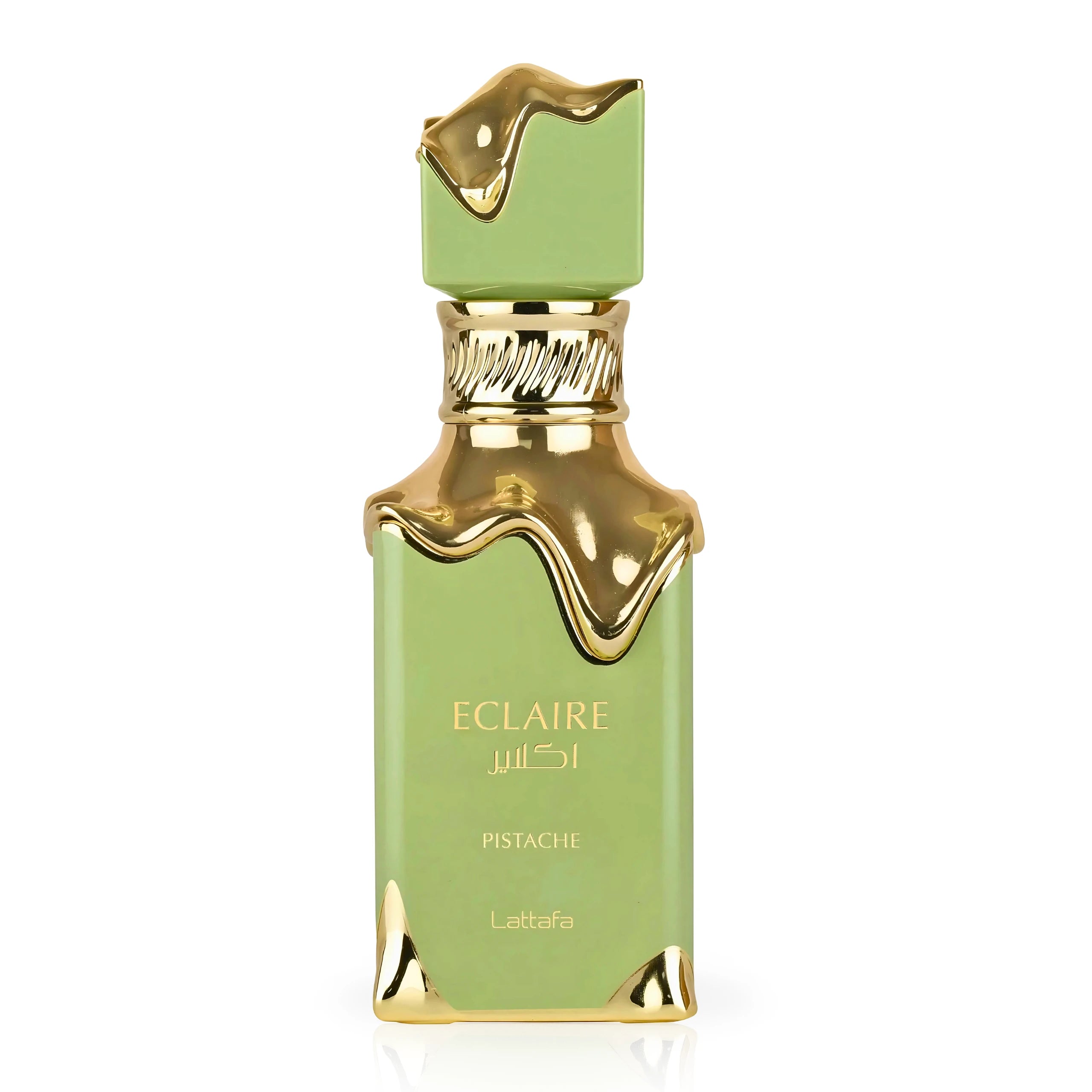 Lattafa Eclaire Pistache EDP парфюмна вода за жени, 100 мл, бутилка с елегантен дизайн и аромат на пистация.