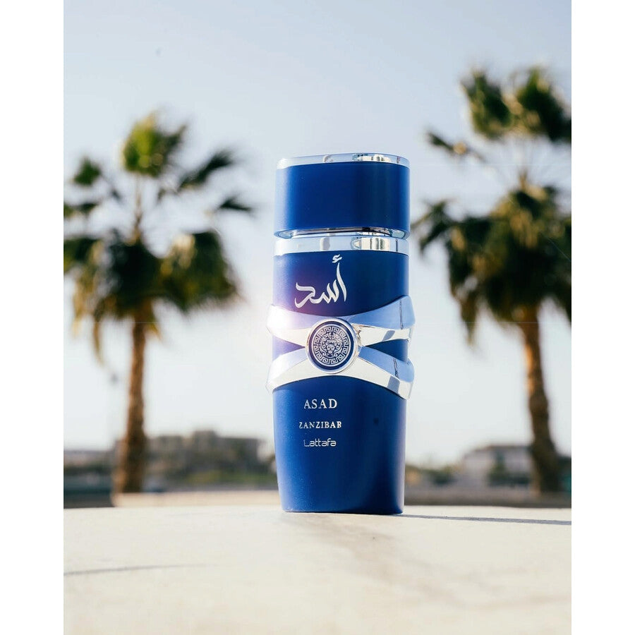 Мъжки парфюм Lattafa Asad Zanzibar Eau De Parfum, 100 мл, елегантна парфюмна вода с ароматна композиция.