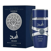 Мъжки парфюм Lattafa Asad Zanzibar Eau De Parfum, 34 мл, флакон с елегантен дизайн и ароматна нотка.