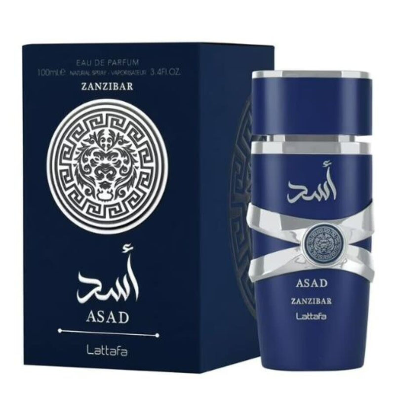 Мъжки парфюм Lattafa Asad Zanzibar Eau De Parfum, 34 мл, флакон с елегантен дизайн и ароматна нотка.