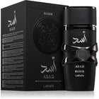 Lattafa Asad Elixir EDP парфюмна вода за мъже, 100 мл, бутилка с изискван дизайн и златисти акценти.