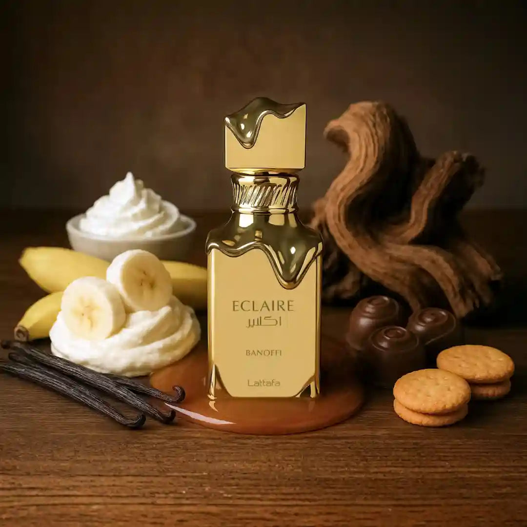 Lattafa Eclaire Banoffi EDP парфюмна вода за жени, 100 мл, флакон с ароматни нотки и елегантен дизайн