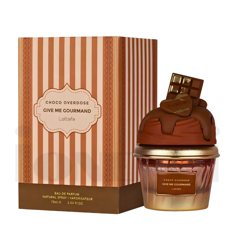 Латтафа Give Me Gourmand Choco Overdose ЕДП парфюмна вода унисекс 75мл, бутилка с шоколаден аромат.