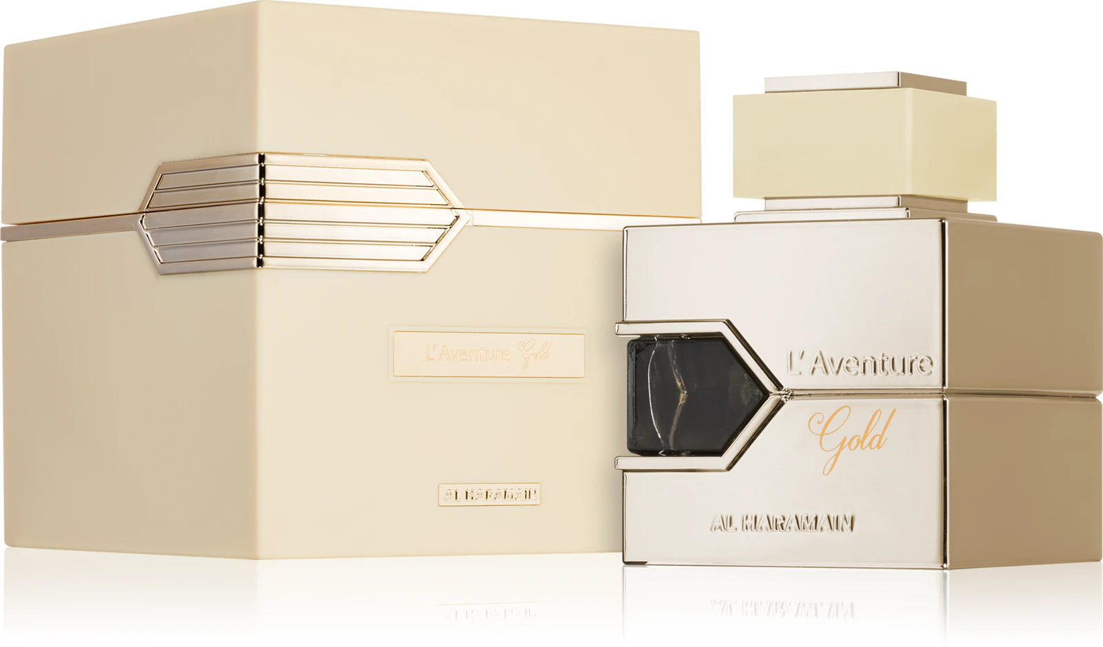 Al Haramain L`Aventure Gold EDP парфюмна вода за жени с златен флакон и елегантен дизайн.