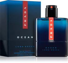 Мъжка тоалетна вода Prada Luna Rossa Ocean EDT, бутилка с морски мотиви и елегантен дизайн.