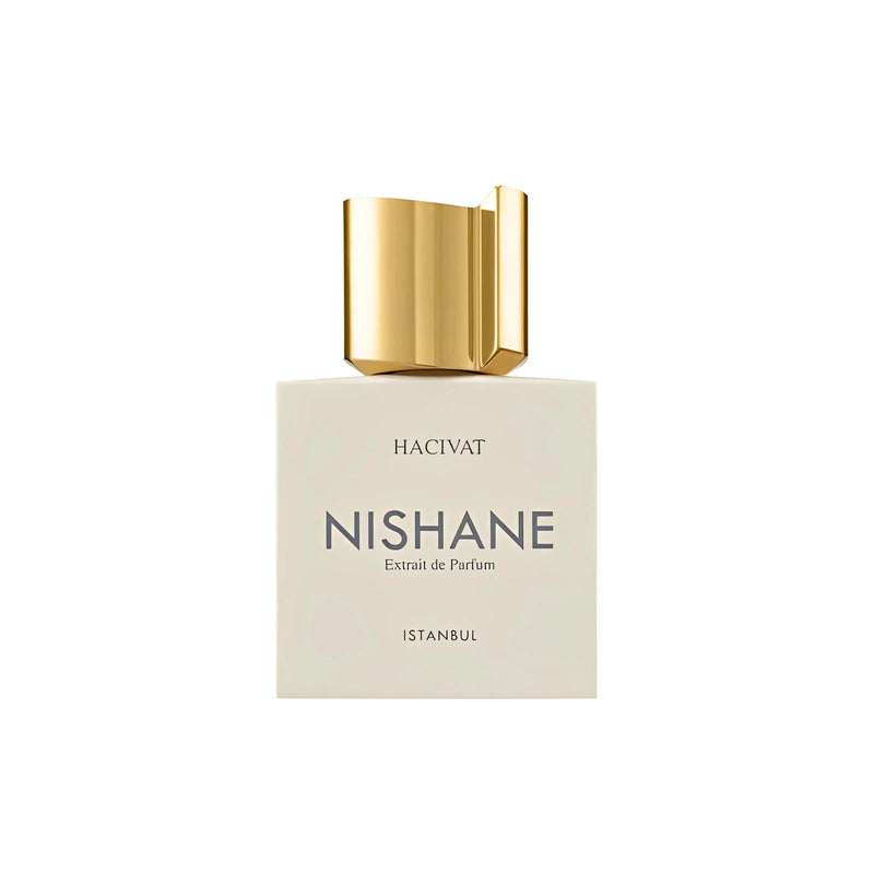 Унисекс парфюмен екстракт Nishane Hacivat Extrait De Parfum, бутилка с елегантен дизайн и ароматни нотки.