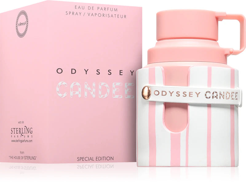 Еднопосочно изображение на парфюмна вода за жени Armaf Odyssey Candee Special Edition EDP, бутилка и дизайн.