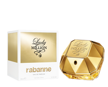 Елегантна женска парфюмна вода Lady Million EDP от Rabanne, бутилка с изящен дизайн и златисти акценти.
