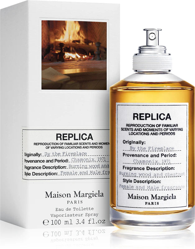 Унисекс парфюм Maison Margiela Replica By The Fireplace EDT, бутилка с елегантен дизайн и нотки на огън и дърво.