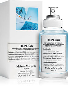 Унисекс парфюм Maison Margiela Replica Sailing Day EDT, бутилка с морски мотив и елегантен дизайн, изображение на флакона