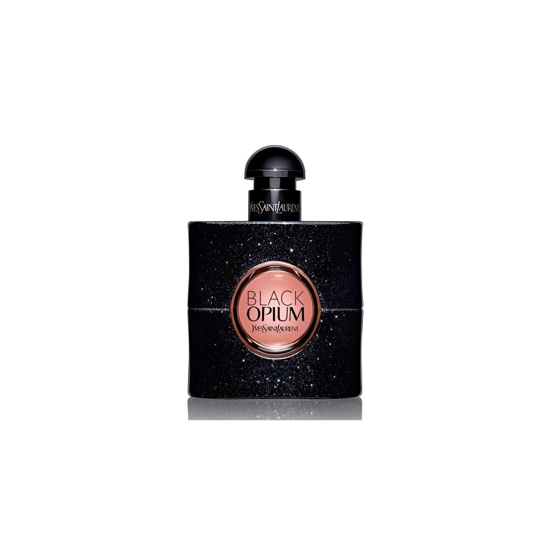 Дамски парфюмна вода Saint Laurent Black Opium EDP с тъмен флакон и златни детайли, излъчваща елегантност и съблазън