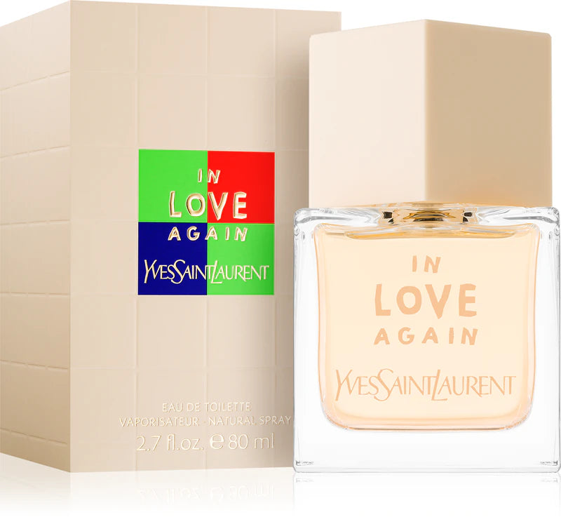 Тоалетна вода за жени Yves Saint Laurent In Love Again EDT, флакон с елегантен дизайн и розов цвят.