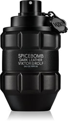Парфюмна вода за мъже Viktor & Rolf Spicebomb Dark Leather EDP, бутилка с тъмна кожа и метални детайли.