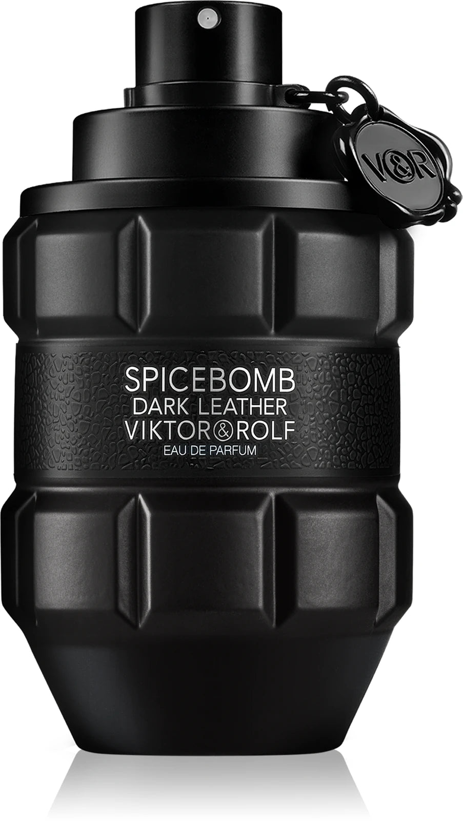 Парфюмна вода за мъже Viktor & Rolf Spicebomb Dark Leather EDP, бутилка с тъмна кожа и метални детайли.