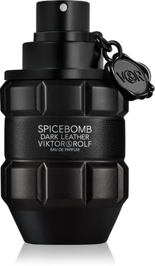 Мъжки парфюм Viktor & Rolf Spicebomb Dark Leather EDP, бутилка с тъмна кожа и златни акценти, за стилен и мъжествен аромат.
