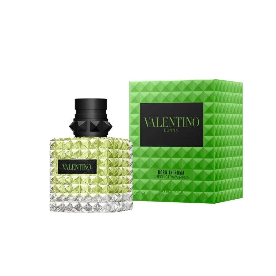 Valentino Born in Roma Green Stravaganza Donna EDP парфюмна вода за мъже, бутилка с зелено и бяло оформление