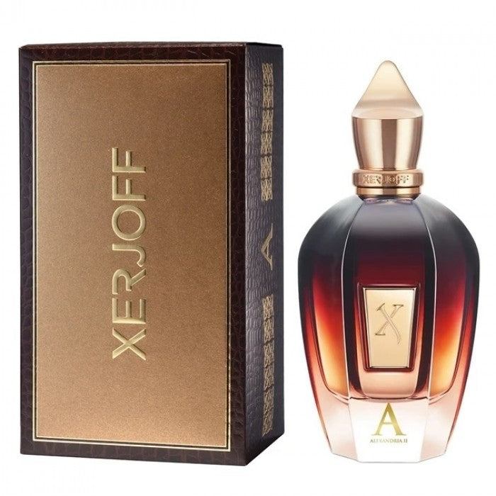 Xerjoff Alexandria II EDP парфюмна вода за мъже и жени, бутилка с елегантен дизайн, изображение на ароматната парфюмна течност